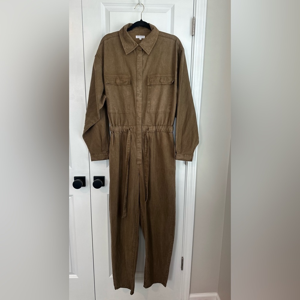 Good American Good Cinched Jumpsuit Button Up Long Sleeve Fog Green Size 3/Large